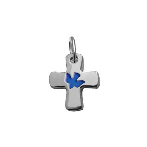 [HKZ-46M1833DB] Croix colombe/bleue - Argent 925‰ rhodié (14x16mm)