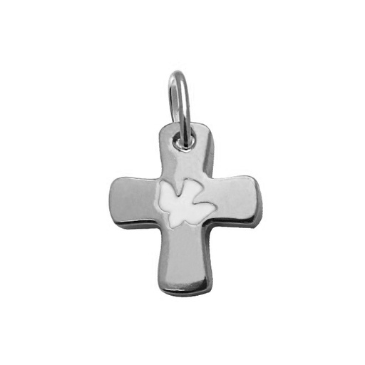 [HKZ-46M1833DW] Croix colombe/blanche - Argent 925‰ rhodié (14x16mm)