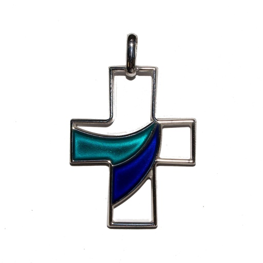 [HKZ-46M1836BL] Croix drapée/bleu - Argent 925‰ rhodié (19x24mm)