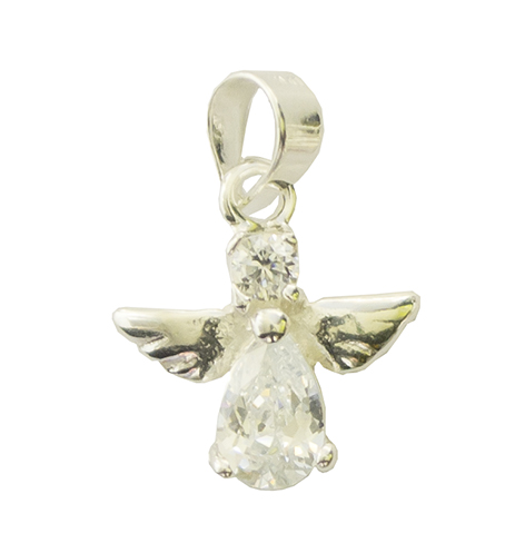 [HKZ-48ENG15WT] Pendentif ange/cristal blanche - Argent 925‰ rhodié (10x10mm)