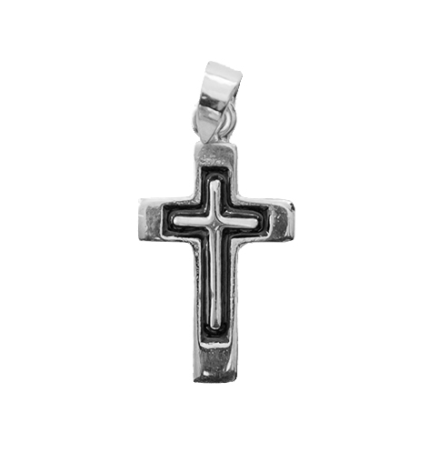 [HKZ-48M3214] Croix émaillée noir - Argent 925‰ rhodié (10x16mm)