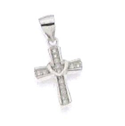 [HKZ-49M22] Croix coeur/pierre zircone blanche - Argent 925‰ rhodié (12x18mm)