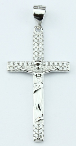 [HKZ-49M25] Croix martelée/christ - Argent 925‰ rhodié (16x28mm)