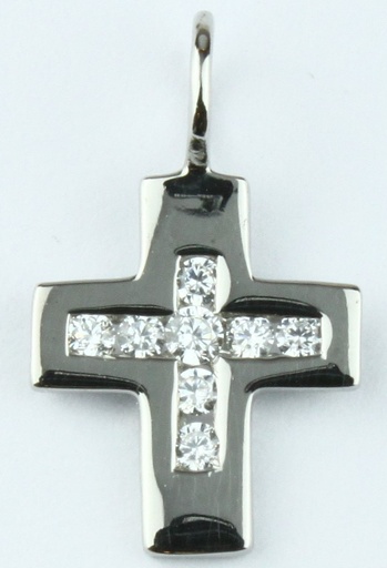 [HKZ-52CR718] Kruisje/steentjes - gerhodineerd Ag 925‰ (9x10mm)