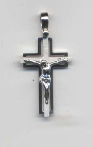 [HKZ-53CR03] Croix bicolor/ christ - argenté 925‰ (16x24mm)