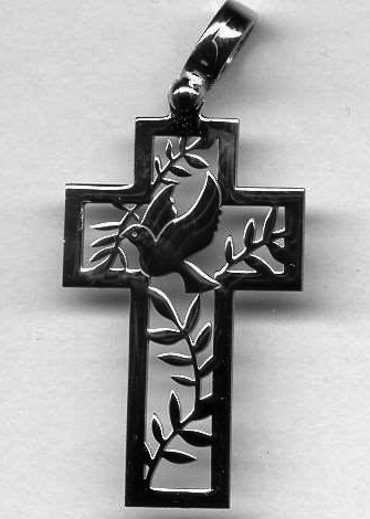 [HKZ-53CR06] Cross pendent Pigeon/ palms - silver plated925 - OCR 6529 (18x30mm)