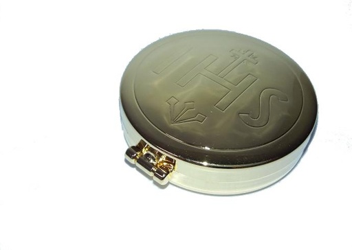 [HSD-51SCH823IHS] Hostiedoosje verguld met scharnierdeksel - IHS - D 55mm H 15