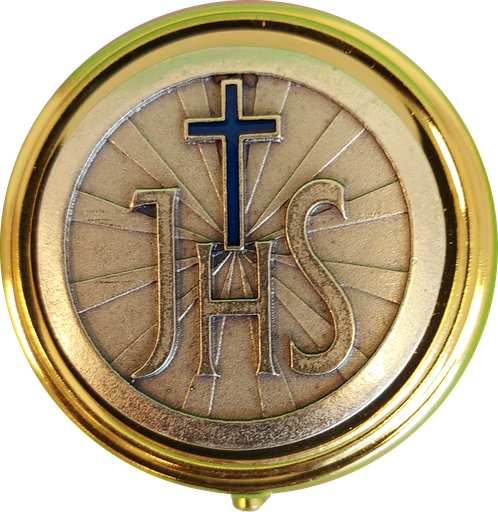 [HSD-55JHS01BL] Hostiedoosje verguld/metaal - JHS/Blauw - D 40mm