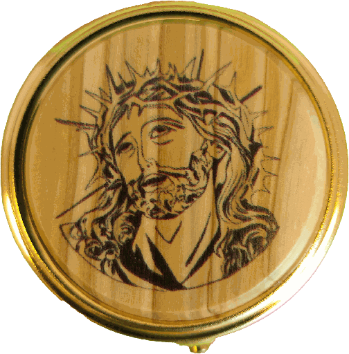 [HSD-55OLEH01] Hostiedoosje verguld/olijfhout - Ecce Homo - D 40mm
