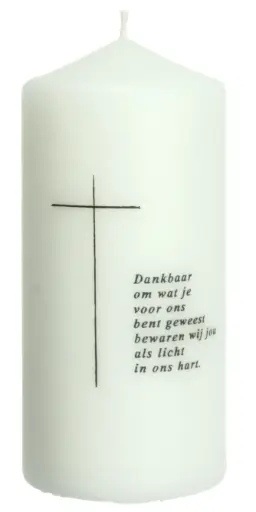 [KAA-20UITVD] Uitvaartkaars 'Dankbaar om...' - 50/150mm - wit