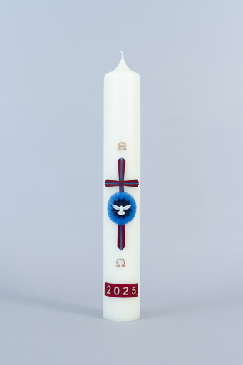 [KAA-23PK3KGE] Paaskaars - 3,2kg - 80/800mm met relief Kruis/Duif/Rood