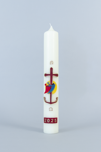 [KAA-23PK5KGD] Paaskaars - 5,5kg - 80/1000mm met relief Kruis/Pelgrim/Rood