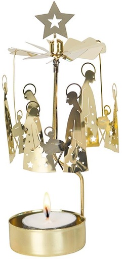 [KAN-62AN761G] Rotor Theelichter - kerstgroep - verguld -16cm