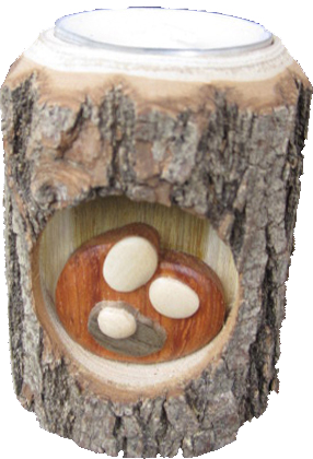 [KAN-67FAM4] Theelichthouder H. Familie - 8cm/hout
