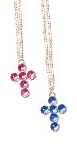 [KET-59V007] Chaine argenté avec croix strass - assorti (20x25mm)