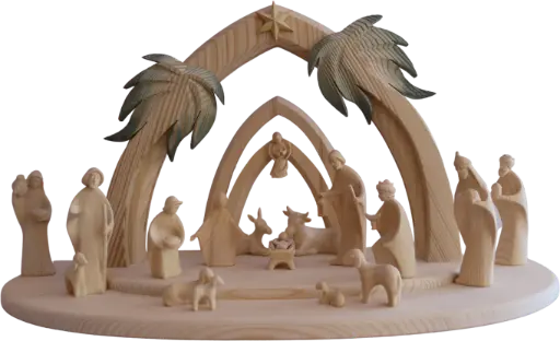 [KGR-07AIDA12N] Kerstgroep Aida/17-delig - houtsnij/natuur - 12cm ZONDER stal