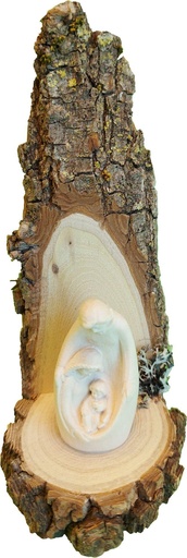 [KGR-07FAMT205N] Bloc Ste. Famille H 5cm sur socle écorce - sculpture bois/nature