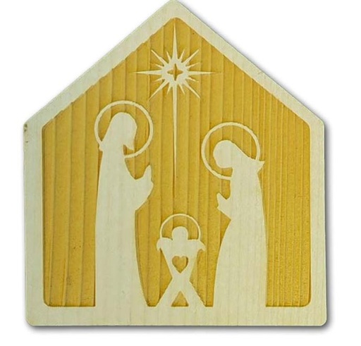 [KGR-07MS0106] Houten blokje met H. Familie - 6cm/staand