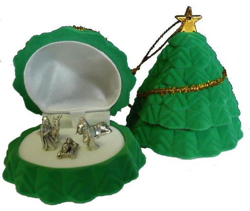 [KGR-09P63] Fluwelen kerstboom 5x7cm - etui met kerstgroep