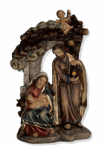 [KGR-47K053-6] Kerststal met  Heilige Familie - polystone - 6,6 cm