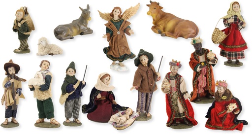 [KGR-47K107PB] Alpine Kerststalfiguren, Aankleedfiguren - 15-delig - H 10cm 