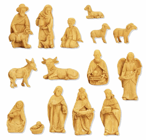 [KGR-47K538-10] Santons en résine 'Moderne' - 15-pèces - H 10cm/aspect bois