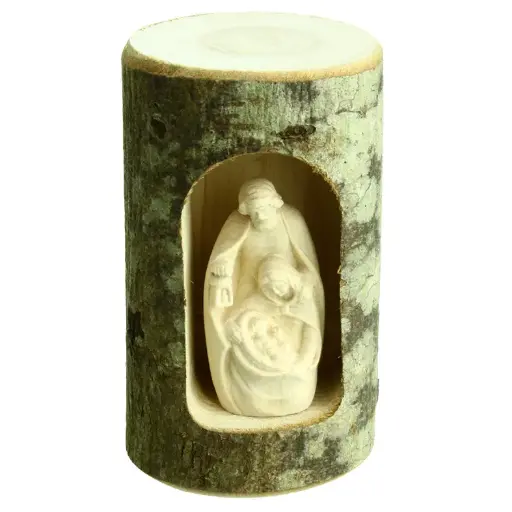 [KGR-57ARBFAMM] Moderne kerstgroep in boomstam - houtsnijwerk/natuur - H 4cm