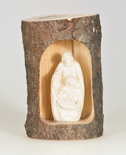 [KGR-57ARBFAMM] Moderne kerstgroep in boomstam - houtsnijwerk/natuur - H 4cm