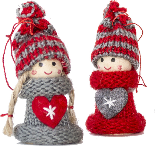 [KGR-67ENG13] Lot de 2 anges/coeur H 6cm - bois/laine