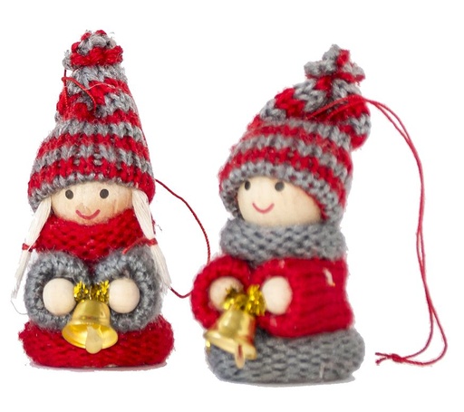 [KGR-67ENG14] Lot de 2 anges/cloche H 6cm - bois/laine