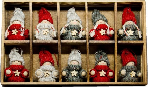 [KGR-67ENG16] Display avec 10 anges assortis - H 6cm - bois/laine