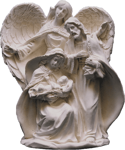 [KGR-72FAM9] Statue Ste Famille/ange gardien - résine/blanche - H 14cm