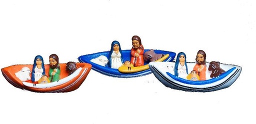[KGR-85CANO12] Nativité en canoë/terre cuite - 7x3cm - assorti