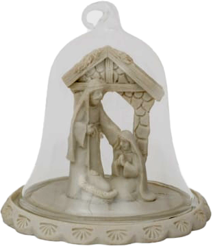 [KGR-92FAM32WT] Beeld H.Familie onder stolp - polystone/wit - H 9cm