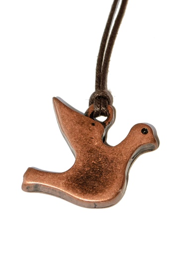 [KOK-08SX1457] Hangertje op koord duifje - bronskleur (30x25mm)