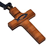 [KOK-09718BL] Croix ICTUS sur cordon - bois d'olivier/bleu (30x20mm)
