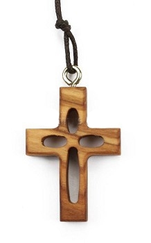 [KOK-09744] Croix sur cordon découpé - bois d'olivier (40x28mm)