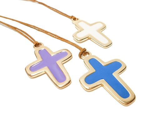 [KOK-89PZ35BL] Croix/cordon - doré/résine bleu - 43x29mm