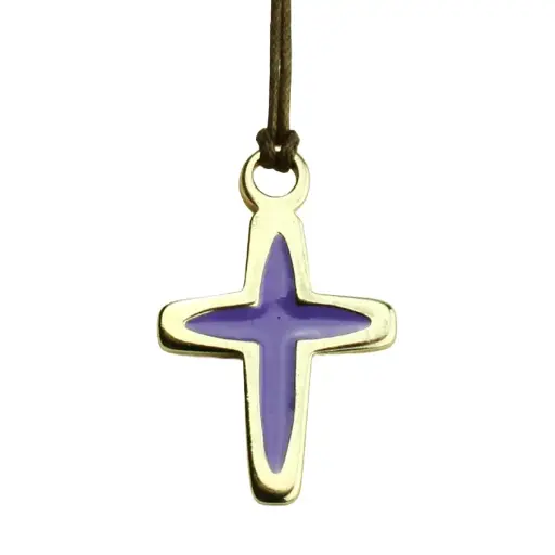 [KOK-89PZ41AME] Croix/cordon - doré/résine amethiste - 37x23mm