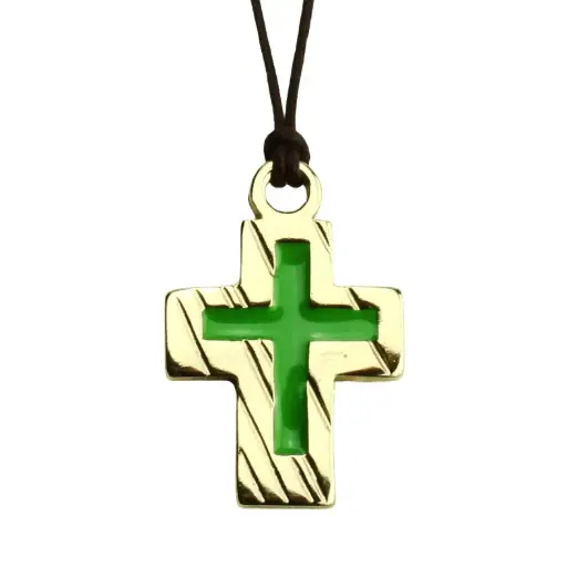 [KOK-89PZ47GR] Croix/cordon - doré/résine vert - 37x23mm