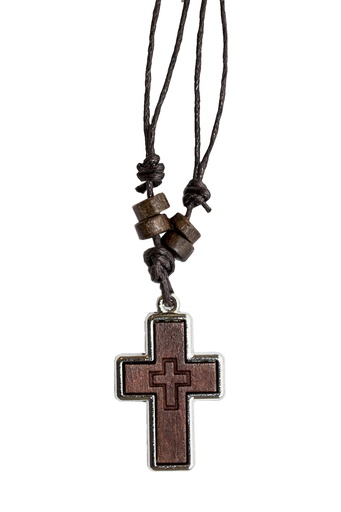 [KOK-94M22] Croix sur cordon - bois/bord métal (30x20cm)