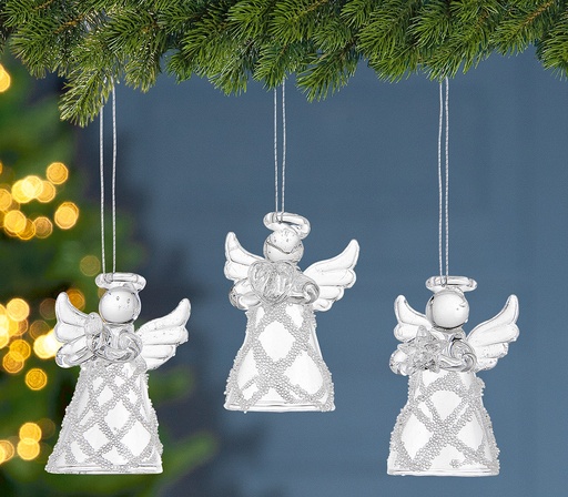 [KST-30ENG529] Baumhänger Engel Glas - Linien - 3 Motive je 2 Stk - 3,5cm