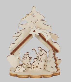 [KST-57KGR01] Nativité à suspendre - bois découpé/natur - H 6cm