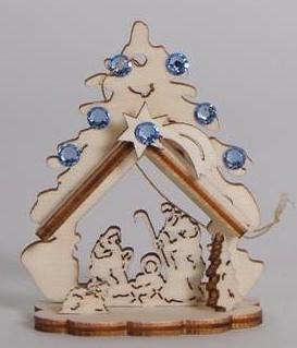 [KST-57KGR02BL] Hanger met Kerststal + blauwe swarovsky steentjes - 9cm