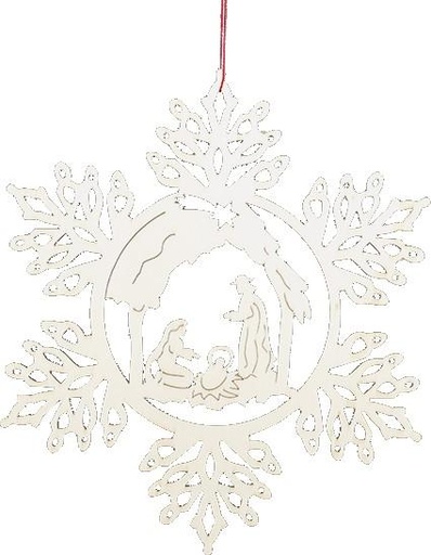 [KST-67FN420FAM] Deco pendentif Flocant de neige avec Ste Famille/bois - H 9cm