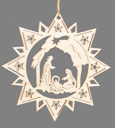 [KST-67ST201FAM] Deco hanger Ster met H Familie/hout - H 9cm