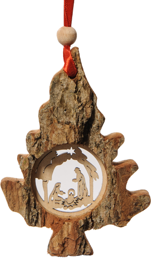 [KST-77DN5144] Pendentif bois/Sapin - Ste Famille - H 11cm