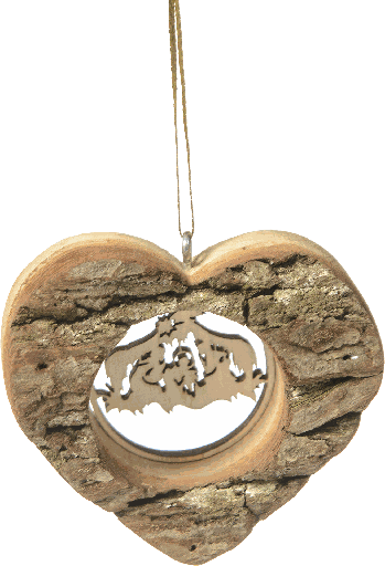 [KST-77HT7110] Pendentif bois/Coeur - Ste Famille - 7x8cm