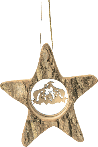 [KST-77ST7102] Pendentif bois/étoile - Ste Famille - 7x8cm