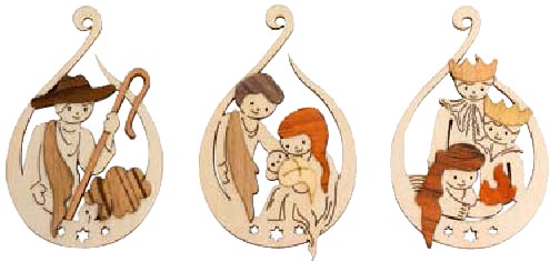 [KST-96SET093] Baumschmuck Krippenmotive 6-er Set aus Sperrholz & Echtholzf - H 7cm